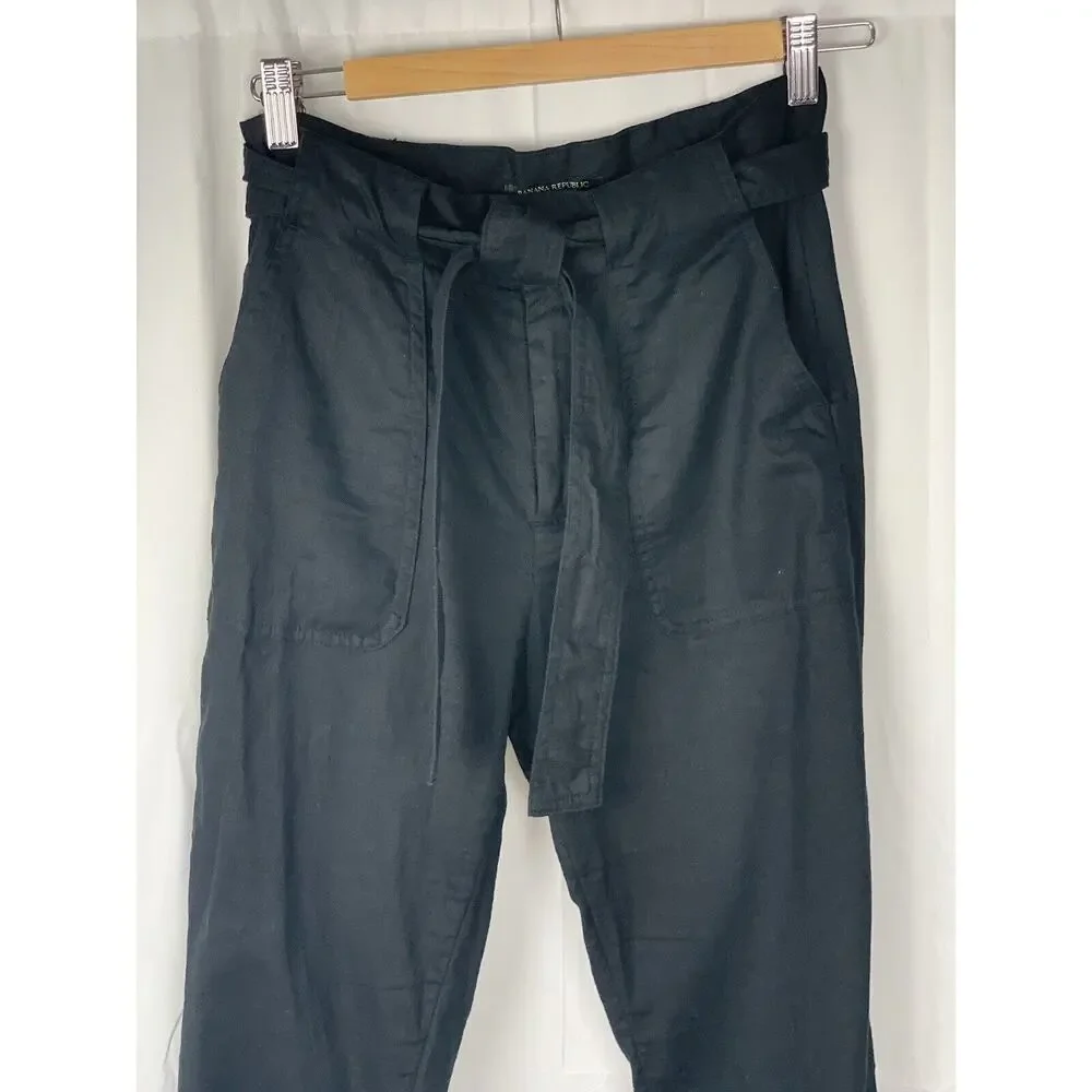 Banana Republic Women’s Linen Cotton Straight Leg High Waist Pants Belt Tie 2P